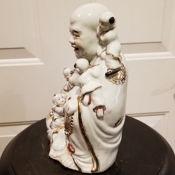 10" Vintage Japanese Kutami Porcelain Hotei Buddha & Children - Picture 13 of 16